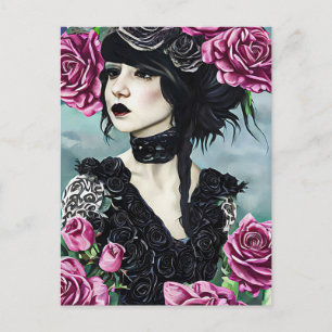 Postal Chica Goth Rose Arte original Pintura digital