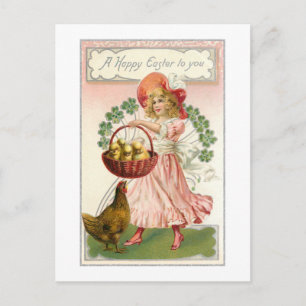 Postal Chica, Hen, Shamrock y Deseos de Pascua