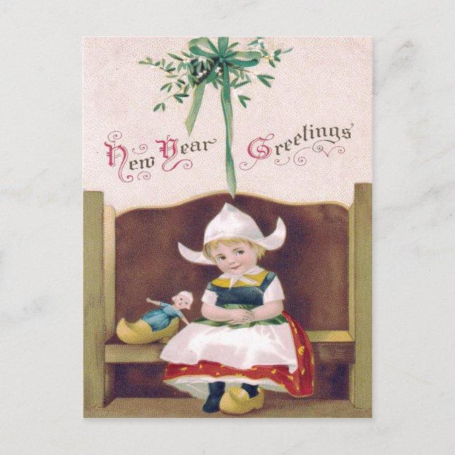 Postal Chica holandés Doll Mistletoe Clog Pew (Anverso)