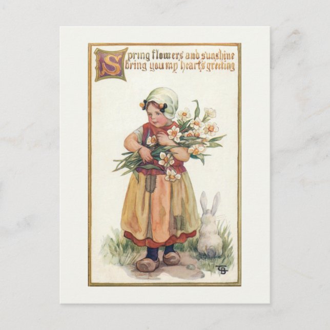 Postal Chica holandés vintage con Jonquils de Pascua (Anverso)