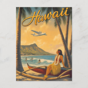 Postal Chica Hula Hawaiana Vintage Escape Aloha Paraíso