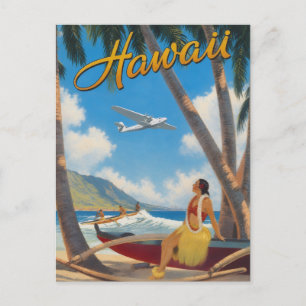 Postal Chica Hula Hawaiana Vintage Escape Paradisíaco Alo