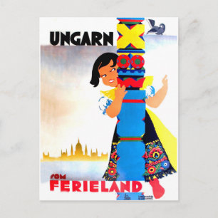 Postal Chica húngaro detrás del pilar, viaje vintage