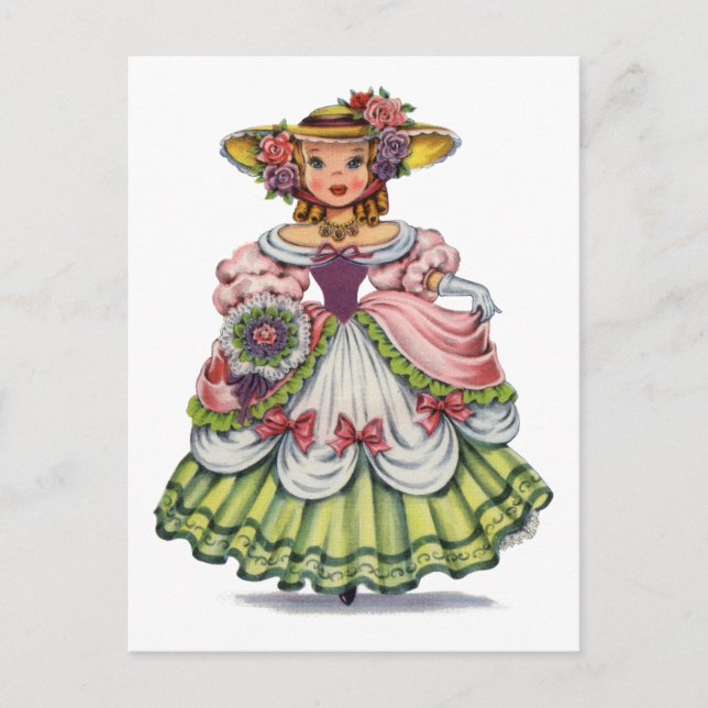 Postal Chica inglesa vintage con vestido isabelino (Anverso)