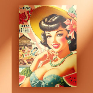 Postal Chica japonés retro banal