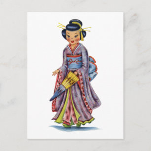 Postal Chica japonés vintage en Kimono