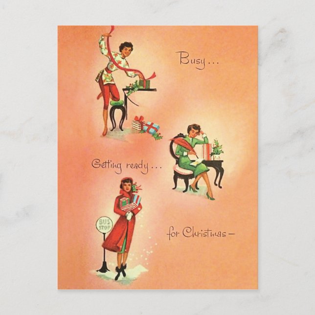 Postal Chica joven se prepara para Navidades, cosecha (Anverso)