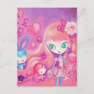 Postal Chica Kawaii Con Conejitos Lindos