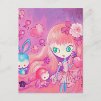 Postal Chica Kawaii Con Conejitos Lindos