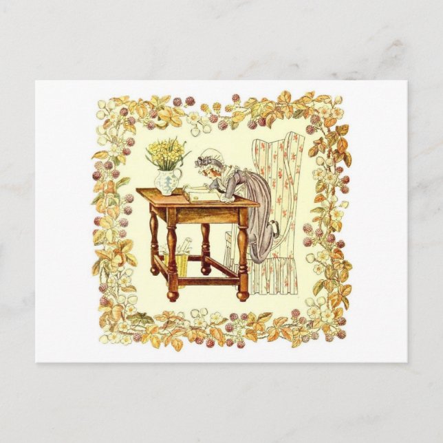 Postal Chica leyendo con daffodils (Anverso)