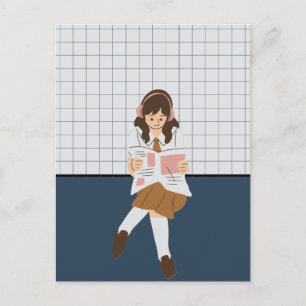 Postal Chica leyendo un periódico