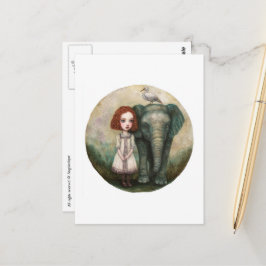Postal Chica Linda Con Elefante y Pájaro