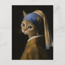 Chica Linda con un Gato de Arete de Perla Arte