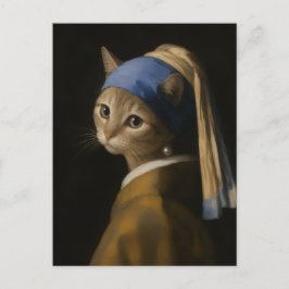 Postal Chica Linda con un Gato de Arete de Perla Arte