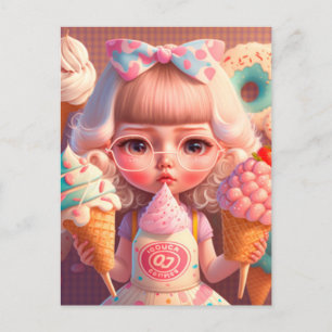 Postal Chica linda Kawaii con helados
