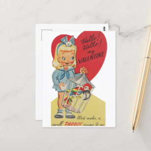 Postal Chica linda retro vintage del día de San Valentín