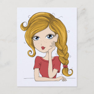 Postal Chica lindo con Ilustracion gráfico trenzado rubio