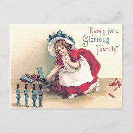 Postal Chica lindo soldado de juguetes fuegos artificiale