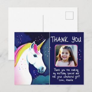 Postal Chica Mágica Unicornio Foto Cumpleaños Gracias