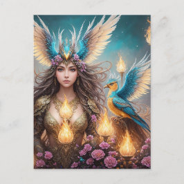 Postal Chica, majestuosa ave fenix Óleo, 3d,