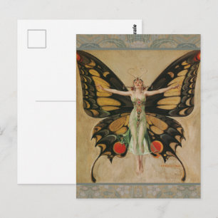 Postal Chica Mariposa de Leyendecker Arte Deco Antiguo
