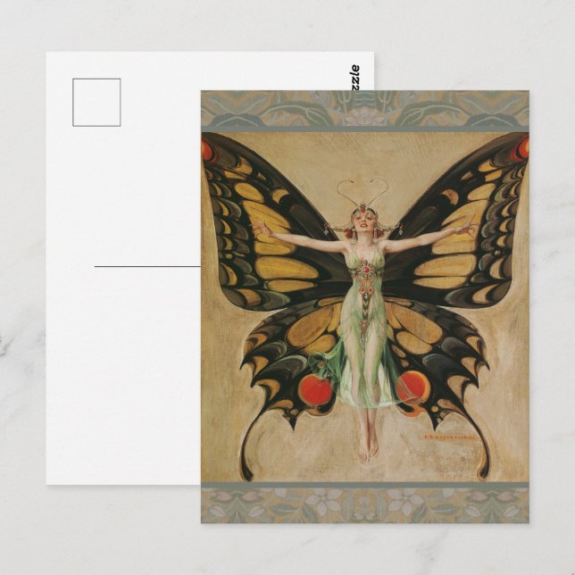 Postal Chica Mariposa de Leyendecker Arte Deco Antiguo (Anverso / Reverso)