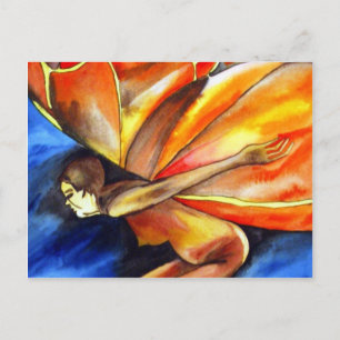 Postal Chica mariposa fantasía surrealista original arte