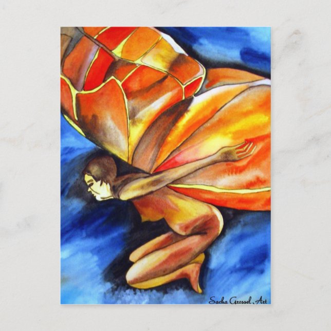 Postal Chica mariposa fantasía surrealista original arte (Anverso)
