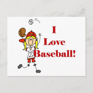 Postal Chica Me Encanta Camisetas y Regalos de Béisbol