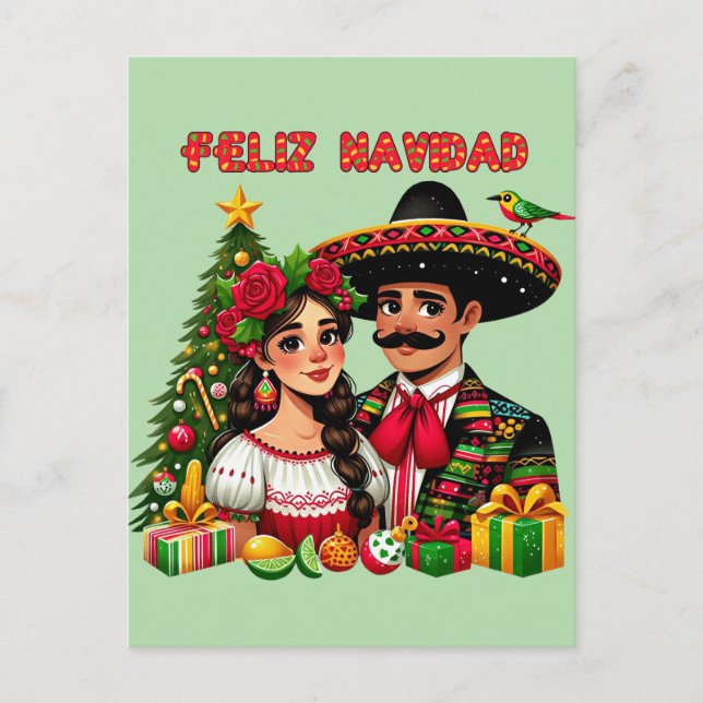 Postal Chica mexicano: árbol de navidad Feliz Navidad art (Anverso)