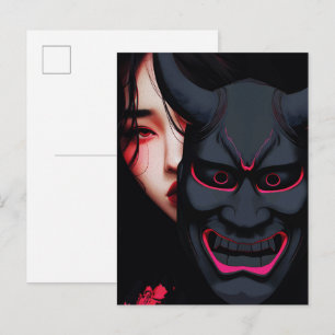 Postal Chica Misteriosa con Máscara Oni Horror Japonés Os
