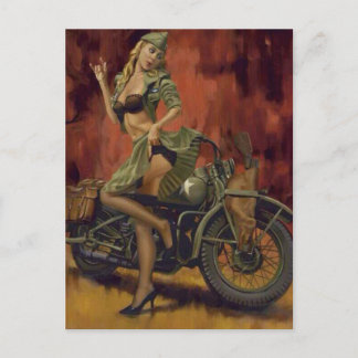 POSTAL CHICA MODELO Y MOTOCICLETA