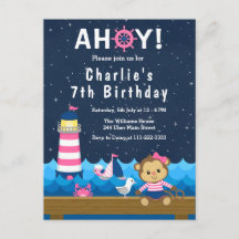 Chica Monito Náutico Cumpleaños Rosa y Azul Marino