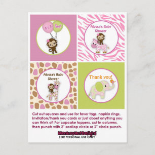 Postal CHICA MONKEY Jungle Baby Shower Cupcake Topper JJ