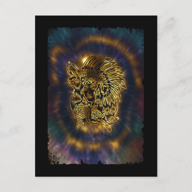 Postal Chica nativo americano Galaxy Howling Wolf (Anverso)