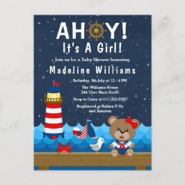 Postal Chica náutico con Baby Shower rojo y naval