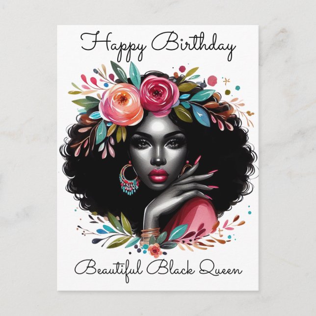 Postal Chica negra cumpleaños mágico Sista Melanin mujer (Anverso)