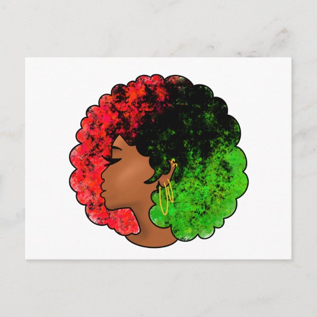 Postal Chica negra panafricana mujer rojo orgullo verde a (Anverso)