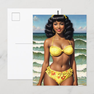 Postal Chica negro Pinup Melanin Bikini Model