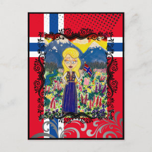 Postal Chica noruego en Bunad