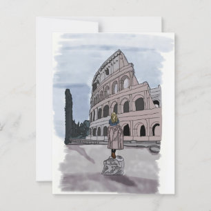 Postal Chica parado frente al Coliseo.