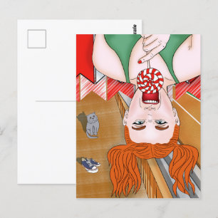 Postal Chica pelirrojo en el estadio. Chica travieso