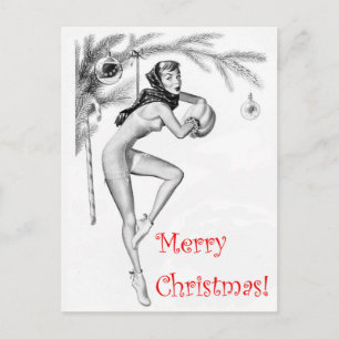 Postal Chica pin-up como adorno de árbol de Navidad, vint