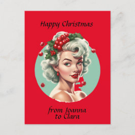 Postal Chica pin-up de Navidad retro de los años 50 - bay