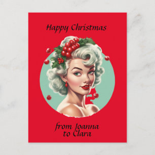 Postal Chica pin-up de Navidad retro de los años 50 - bay