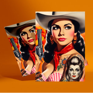 Postal Chica pin-up del oeste antiguo