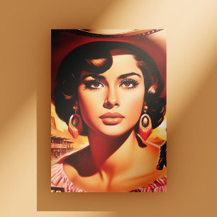 Postal Chica pin-up del oeste vintage