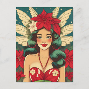 Postal Chica Pin-Up Retro de Navidad Tropical de los 50