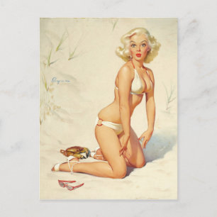 Postal Chica Pin-up Retro en la Playa