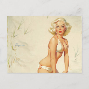 Postal Chica Pin-up Retro en la Playa